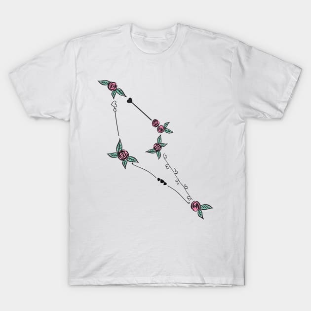 Reticulum (The Reticle) Constellation Roses and Hearts Doodle T-Shirt by EndlessDoodles